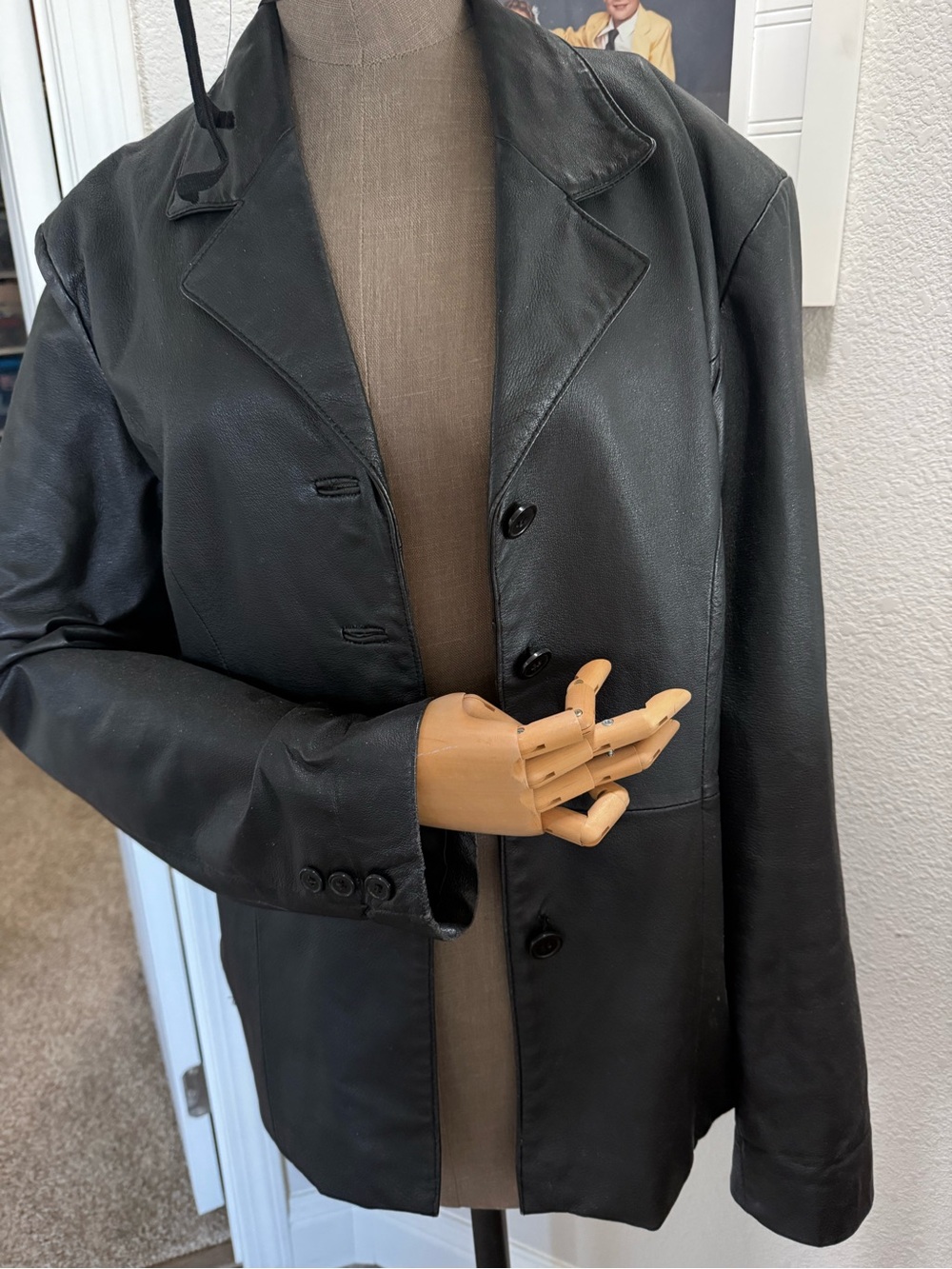 Classic Black Leather Blazer Jacket - Women's Tailored Style